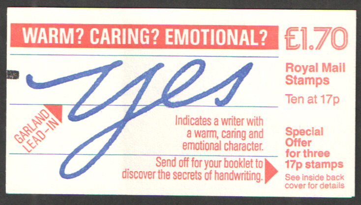 (image for) FT7B / DB8(31)A + BMB Cyl B22 £1.70 "Yes" Folded Booklet Right Margin Folded Booklet. Trimmed at base.